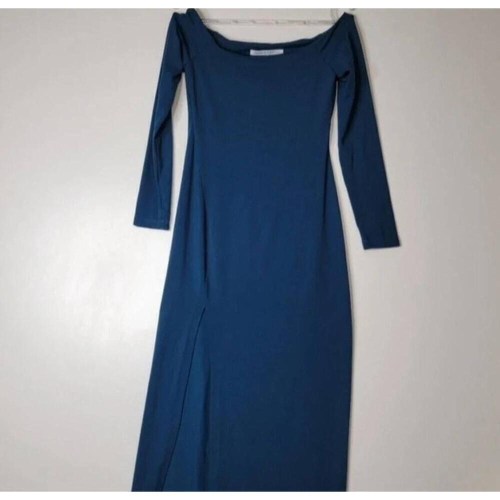 Susana Monaco Blue Maxi Off Shoulder Long Sleeve Dress Slit Small